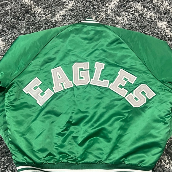 VINTAGE 1980'S PHILADELPHIA EAGLES CHALK LINE GREEN SATIN JACKET SZ.XLMADEINUSA
